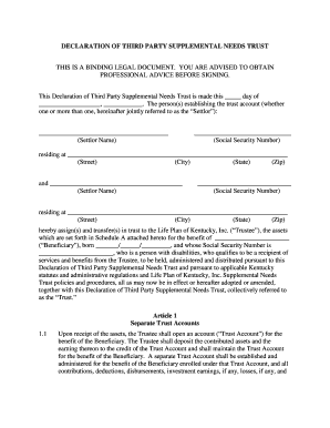 Declaration of Third Party Supplemental Needs Trust