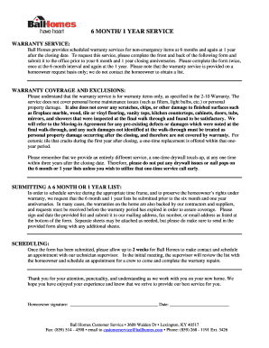 Ball Homes Warranty Service Form