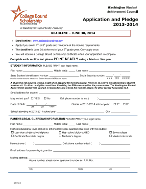 Washington College Bound Scholarship Application