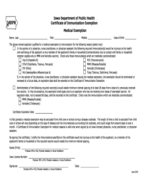 Iowa Medical Immunization Exemption Certificate