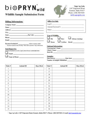 Wildlife Sample Submission Form