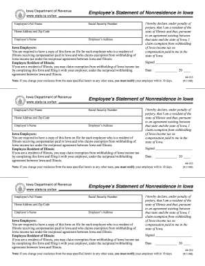 Iowa Employee’s Statement of Nonresidence in Iowa