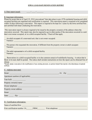 Iowa Lead-Safe Renovation Report