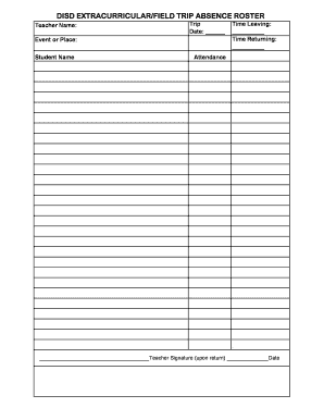 DISD Extracurricular Field Trip Absence Roster