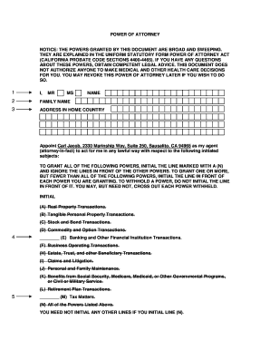 California Power of Attorney Form