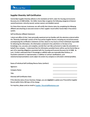 Fannie Mae Supplier Diversity Self-Certification Affidavit