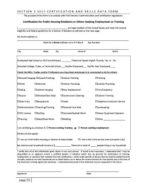 Section 3 Self-Certification and Skills Data Form