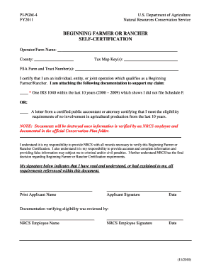 Beginning Farmer or Rancher Self-Certification Form