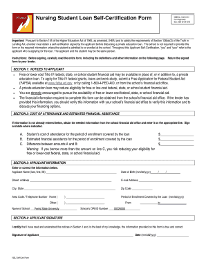 Nursing Student Loan Self-Certification Form