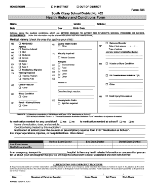 Health History and Conditions Form