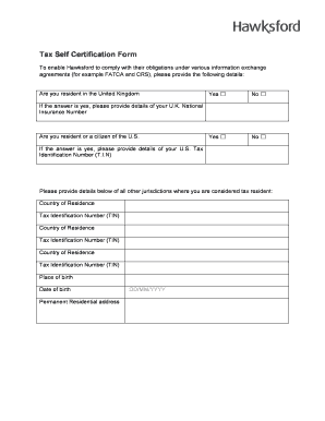 Tax Self Certification Form