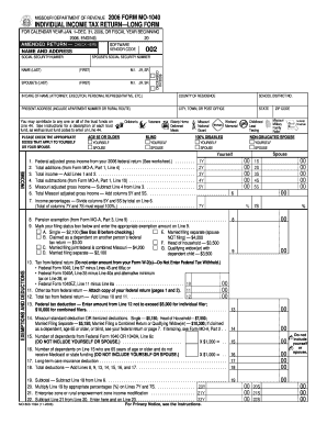 Missouri Individual Income Tax Return Form MO-1040