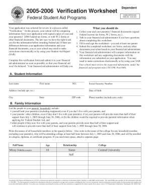 2005-2006 Verification Worksheet