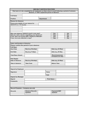 SBS Self Certification Form