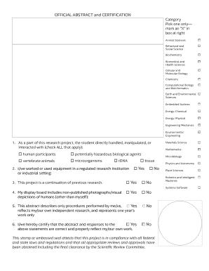 Science Fair Abstract and Certification Form