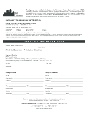 Journal Subscription Order Form