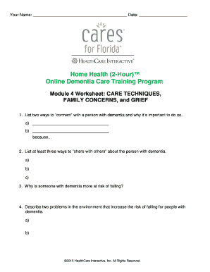Home Health Dementia Care Training Worksheet