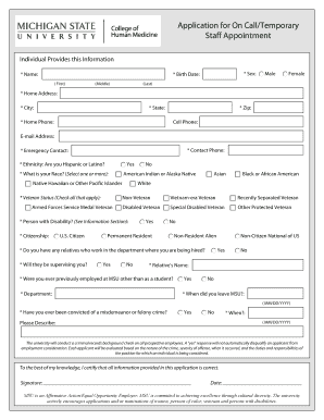 MSU On Call Temporary Staff Application