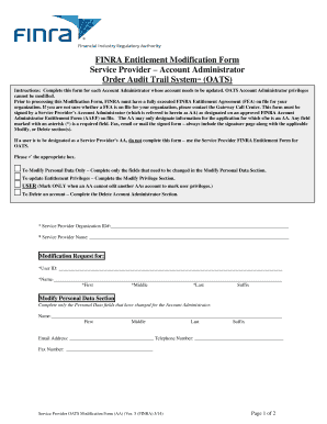 FINRA Entitlement Modification Form