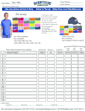 Team Sports Apparel Order Form