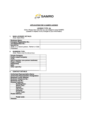 SAMRO Licence Application Form
