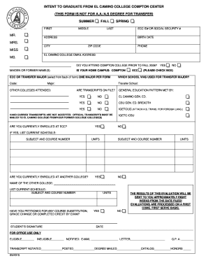 Intent to Graduate Form