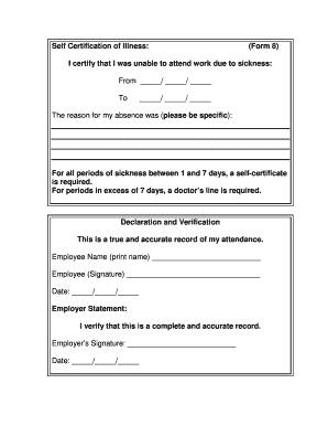 Self Certification of Illness Form