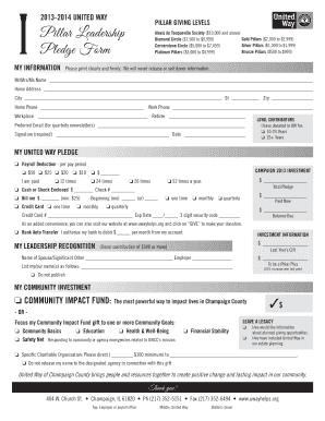 United Way Pillar Giving Level Pledge Form