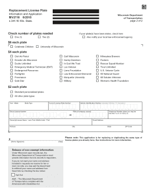 Wisconsin Replacement License Plate Application