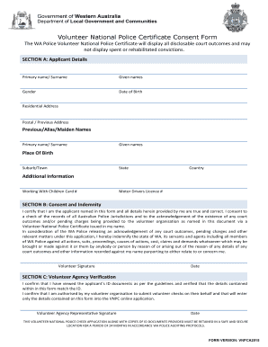 Volunteer National Police Certificate Consent Form The WA - baptistwa asn