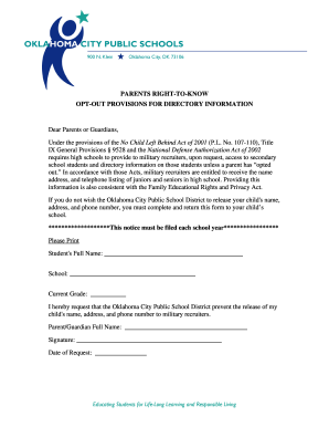 Parents Right-to-Know Opt-Out Form
