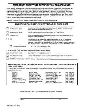 Washington Emergency Substitute Certification Application