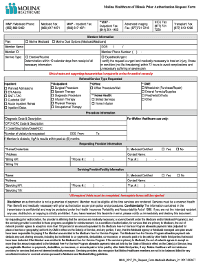 molina healthcare of illinois prior authorization request form fill molina auth form