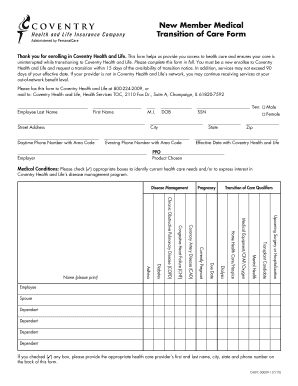 New Member Medical Transition of Care Form