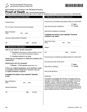 Companion Life Insurance Proof of Death Form