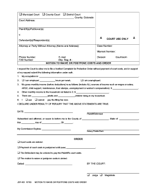 Motion to Waive or Postpone Court Costs