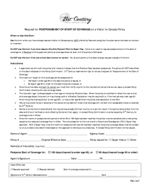 Request for Postponement of Start of Coverage on a Visitor to Canada Policy
