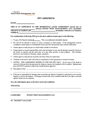 Pet Addendum to Residential Lease Agreement