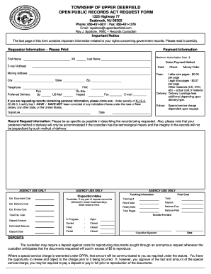 New Jersey Open Public Records Act Request Form