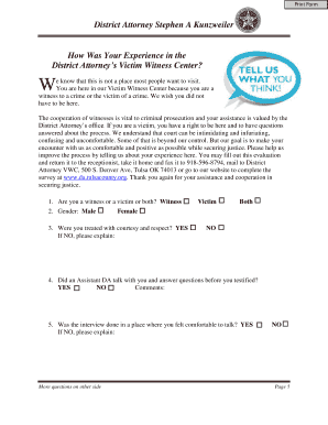 Victim Witness Center Feedback Form
