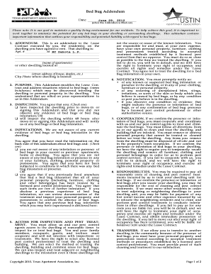 Bed Bug Addendum to Lease Agreement