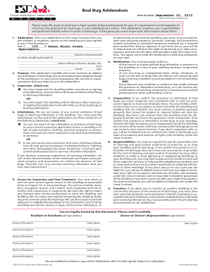 Bed Bug Addendum to Lease Agreement