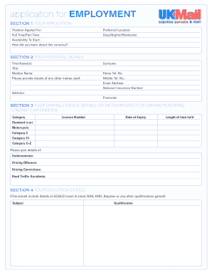 UK Employment Application Form