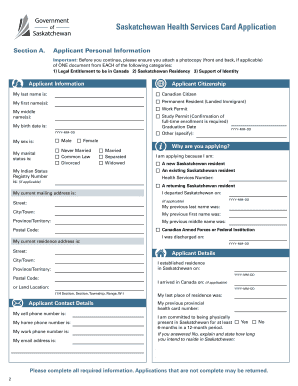 Saskatchewan Health Services Card Application