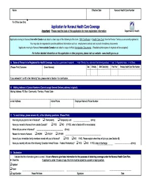 Application for Nunavut Health Care Coverage