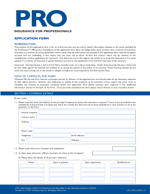 Professional Errors and Omissions Insurance Application