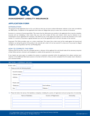 D&O Management Liability Insurance Application Form