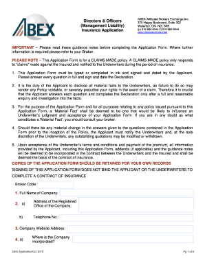 Directors and Officers Insurance Application