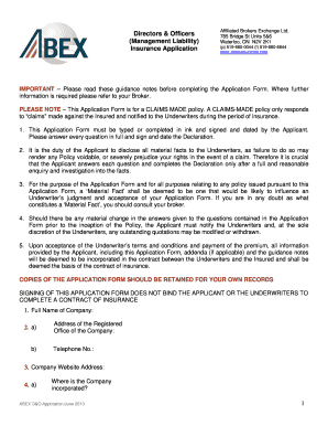 Directors & Officers Insurance Application