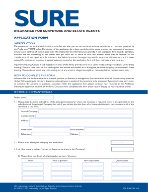 Insurance Application for Surveyors and Estate Agents
